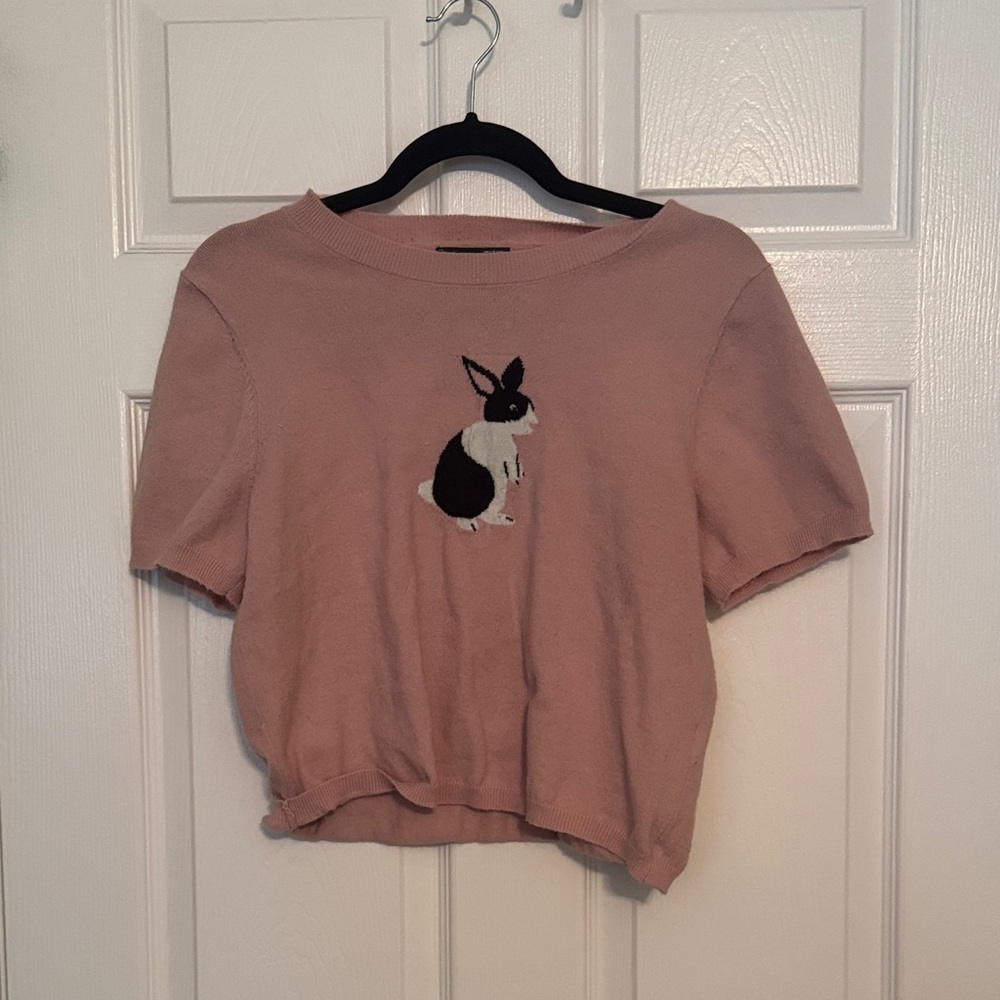 Pink Sweater with Rabbit Design